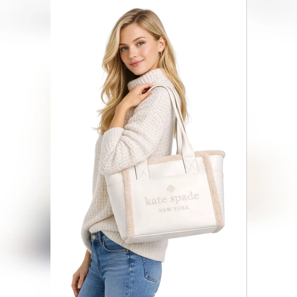 Kate Spade Jett Faux Shearling Large Tote Bag In Meringue